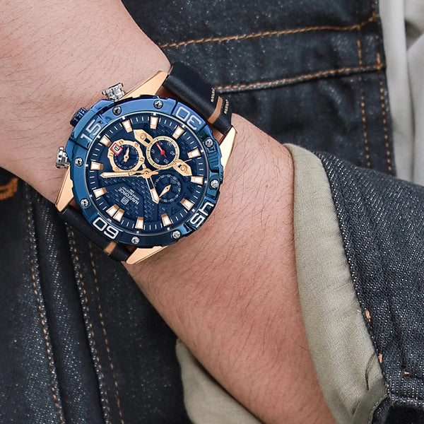 Relojes de cuero genuino para hombre, reloj de pulsera impermeable de moda