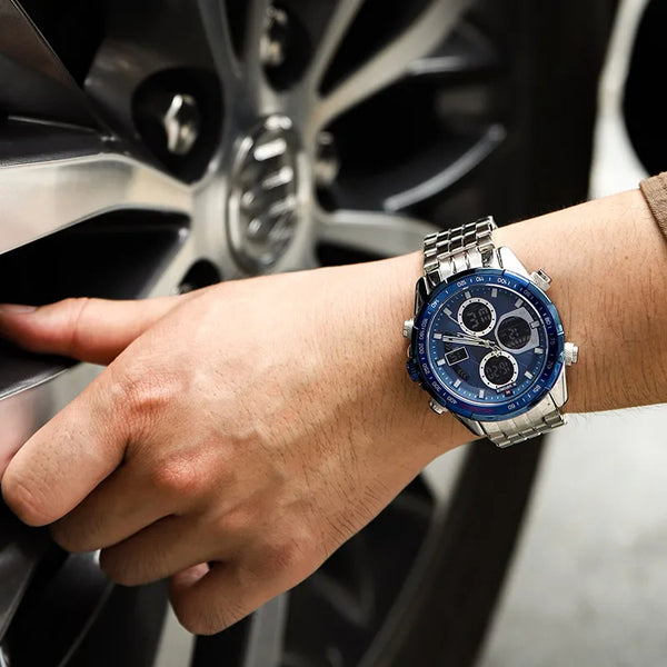 Reloj de pulsera de moda para hombre, de acero inoxidable, analógico, digital, de cuarzo.