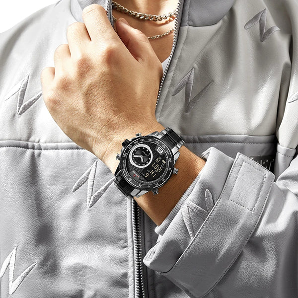 Reloj para hombre con pantalla LCD, analógico, digital, de cuarzo, de pulsera