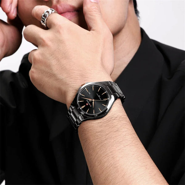 Reloj de cuarzo de lujo para hombre, resistente al agua, con correa de acero inoxidable.