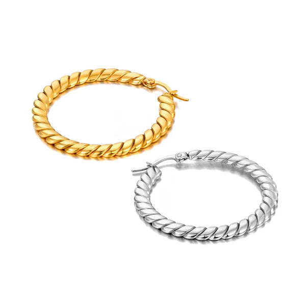 Pendientes de aro grandes minimalistas de acero inoxidable con diseño grueso para mujer