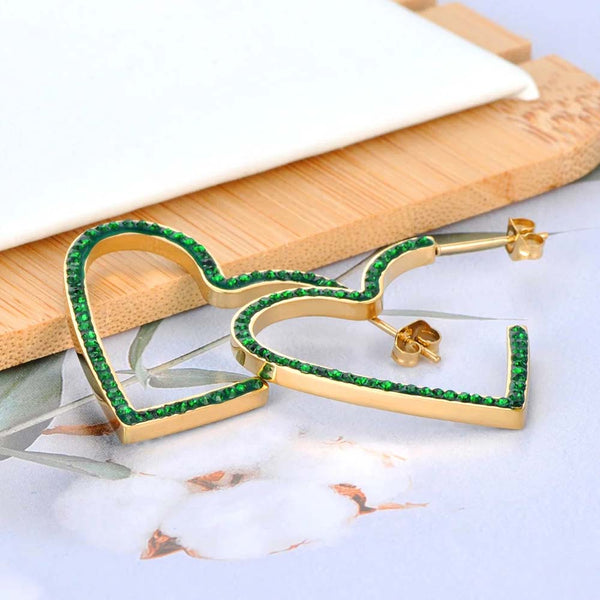 Pendientes de acero inoxidable con forma de corazón y diamantes de imitación