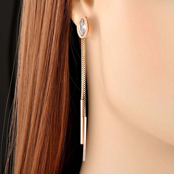 Pendientes largos con borlas bohemias de acero inoxidable