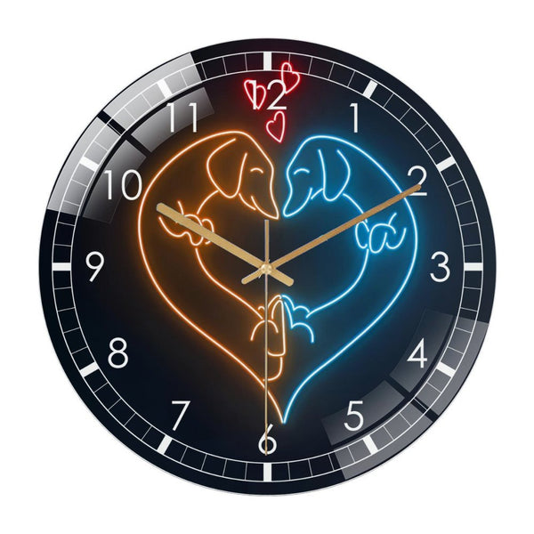 Decor Wall Clock: Dachshund Couple Glass Wall Clock ,Dachshund Lover Decor Wall Clock for Home Decor, Christmas Gift for Bedroom, Game Room, Man Cave, Party Decor, Animal Dog Wall Room Decor