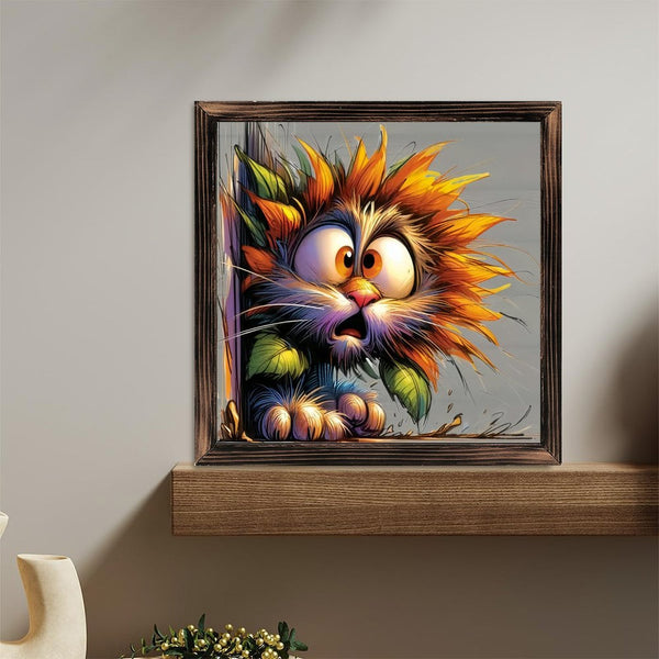 Room Decor Photo Frame Art Prints: Wild Cat Glass Wall Clock, Funny Cartoon Kitten Decor Wall Clock for Homes, Bars, Offices, Man Caves, Garages, And Living Rooms. for Gift Home Wall Decor.08×08inch