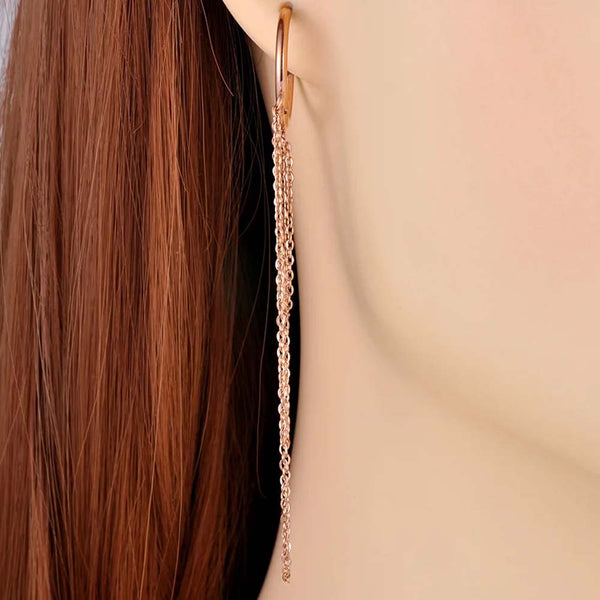 Pendientes de aro con borlas de cadena de acero inoxidable y titanio de moda