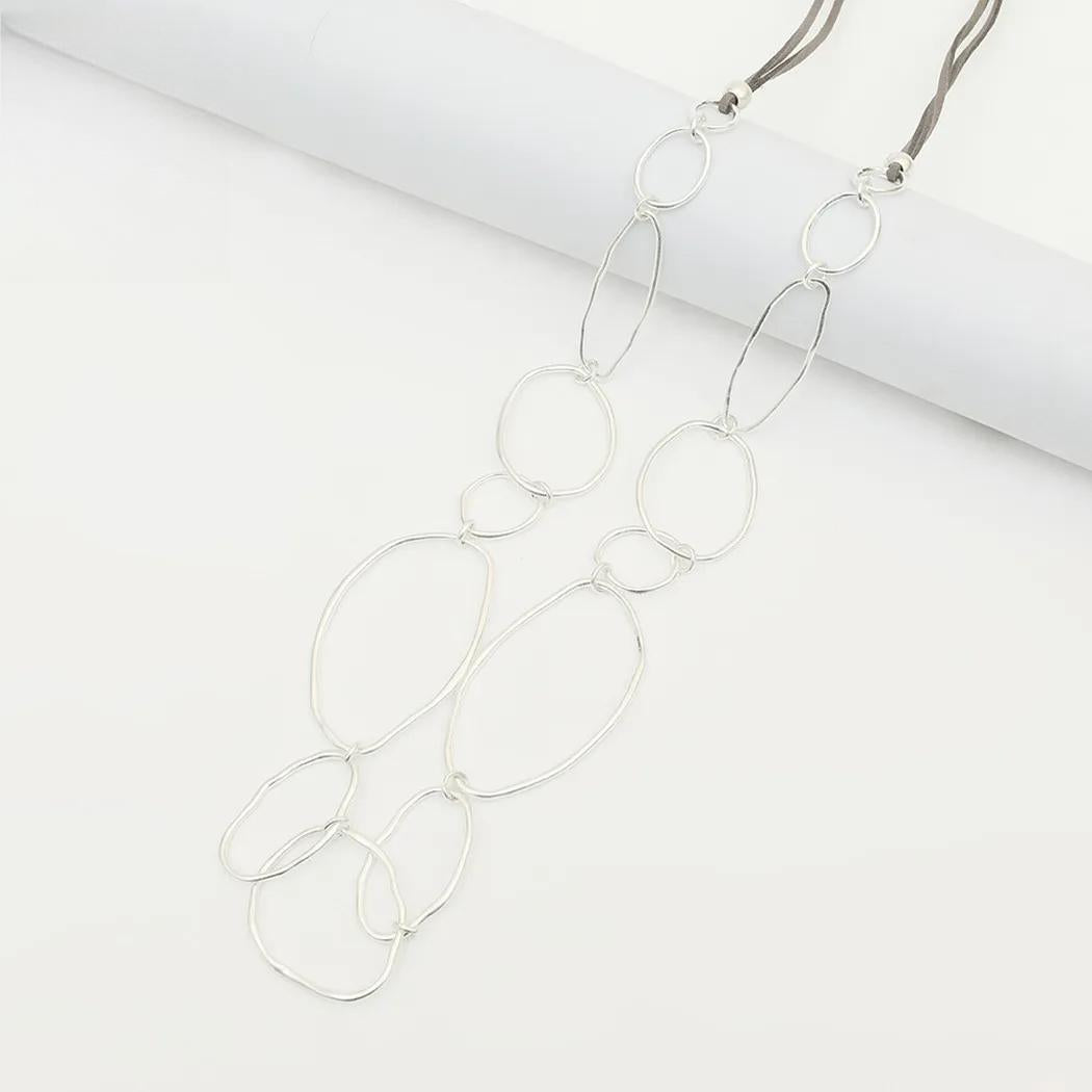 Vintage Silver Color Circles Long Necklace Trending Korean Fashion Goth Jewelry Pendants