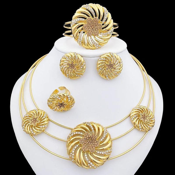 Conjuntos de joyas italianas chapadas en oro, joyería de moda, collar y pendientes para mujer.