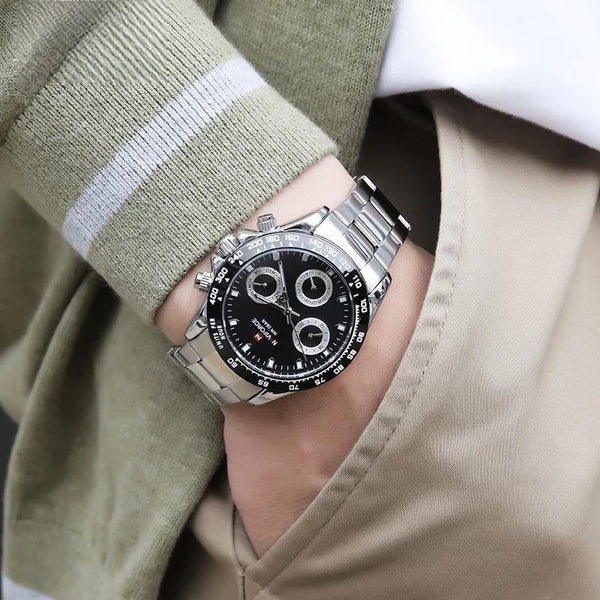 Relojes de negocios de lujo para hombre, reloj de pulsera clásico de acero de cuarzo resistente al agua.
