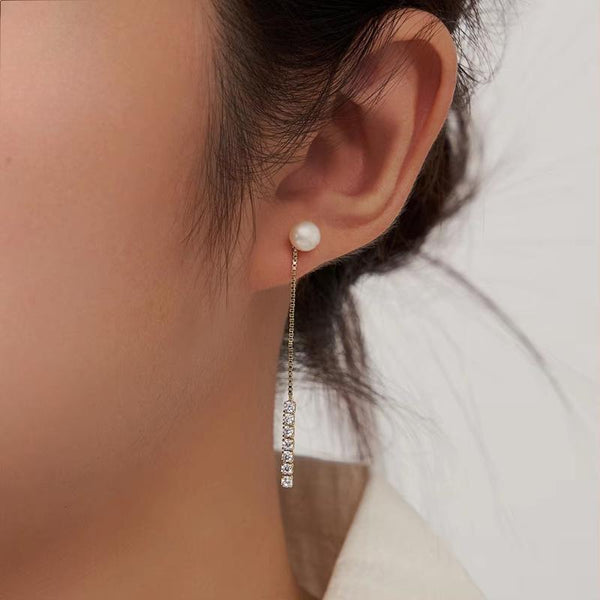 High Quality Natural Pearl Tassel Long Chain Earrings