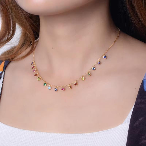 Collares únicos de arcoíris para mujer, cadena de circonitas cúbicas AAAA de lujo.
