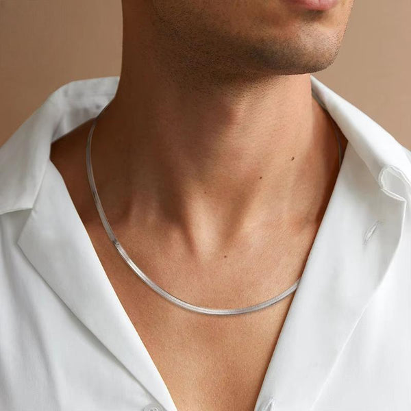 Italian Flexible Flat 3mm Herringbone Chain Necklace for Women Men