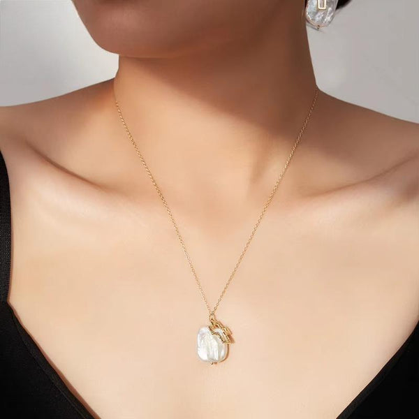 Baroque Pearl Cross Necklace 925 Sterling Silver Clavicle Chain Sweater Chain