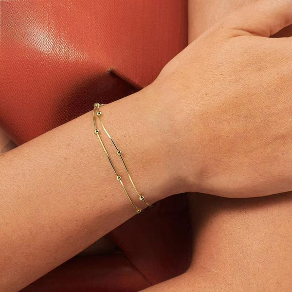 Pulsera de cadena satélite de serpiente redonda de 0,9 mm para mujer