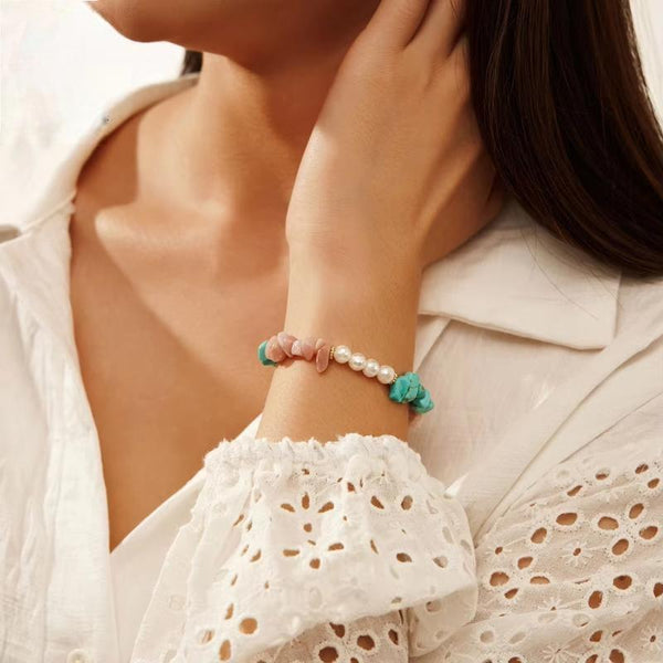 925 Silver Mix Natural Stone Bracelet Colorful Stone Chain Bracelet