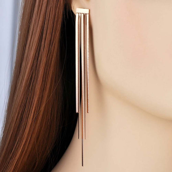 Pendientes largos con borlas de estilo bohemio y personalidad, de acero inoxidable, con cadena y eslabones a la moda.