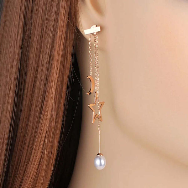 Pendientes de acero inoxidable con borlas de estrella y luna