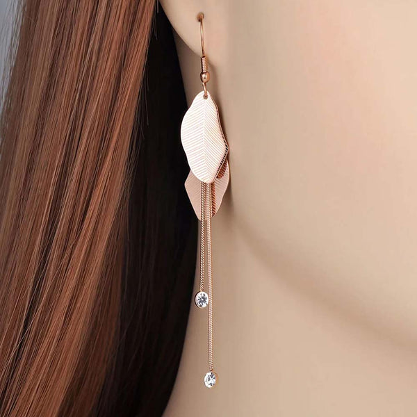 Pendientes bohemios de acero inoxidable con borlas y cristales de circonita cúbica de doble hoja