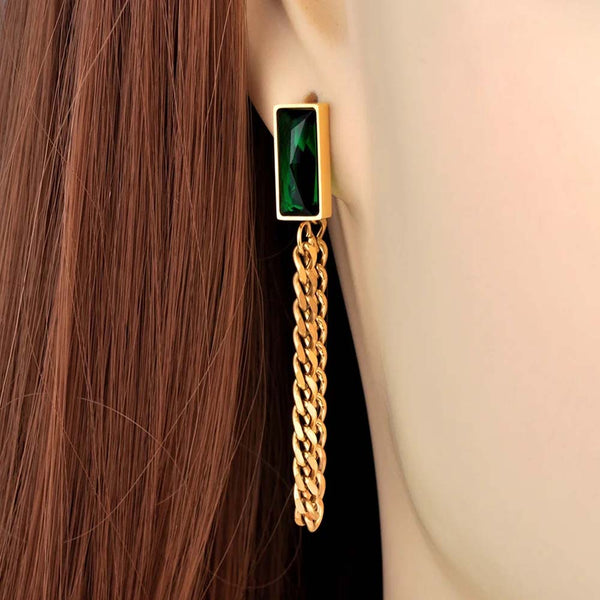Pendientes geométricos de cadena gruesa de acero inoxidable y titanio de moda