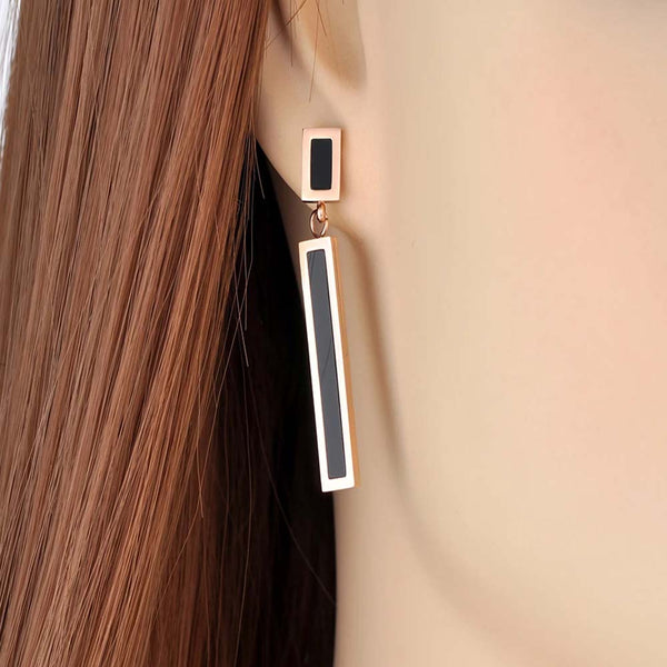 Pendientes geométricos rectangulares de acero inoxidable estilo punk hipérbole, pendientes bohemios de acrílico negro