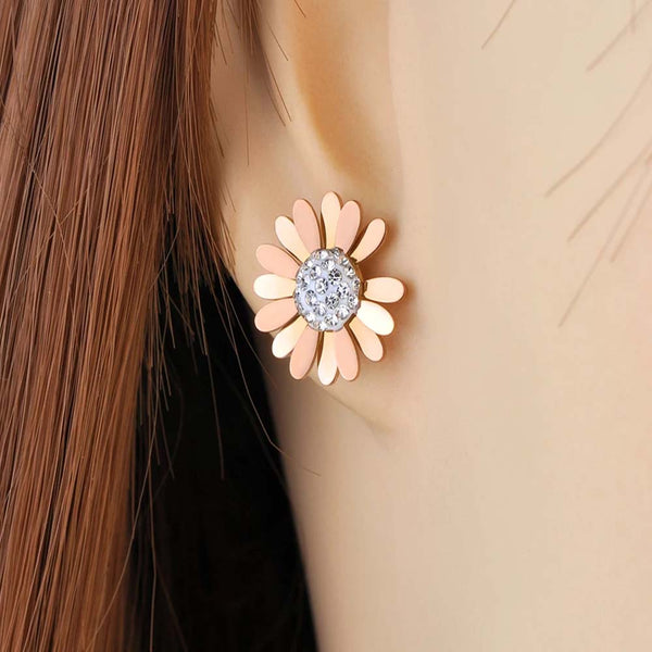 Lindos aretes pequeños de margarita y flor de sol con diamantes de imitación