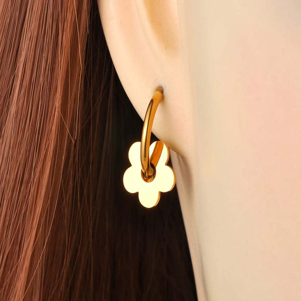 Pendientes de aro con dije de flores para mujeres y niñas