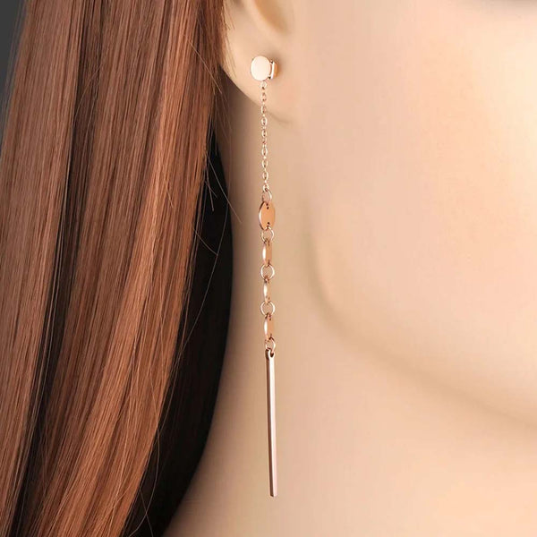 Pendientes largos de acero inoxidable con borlas para mujer
