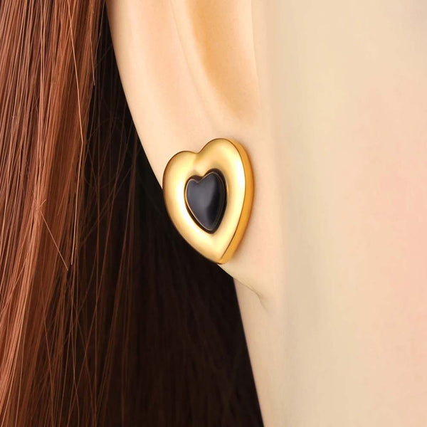Pendientes de botón de boda con forma de corazón chapados en oro de 18 quilates para mujer