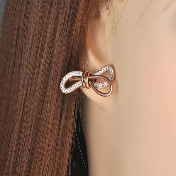 Pendientes de acero inoxidable con lazo geométrico y diseño moderno de arcilla y diamantes de imitación para fiesta.