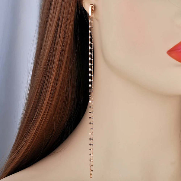 Pendientes largos bohemios originales con borlas colgantes, de acero inoxidable, con cadena y eslabones.