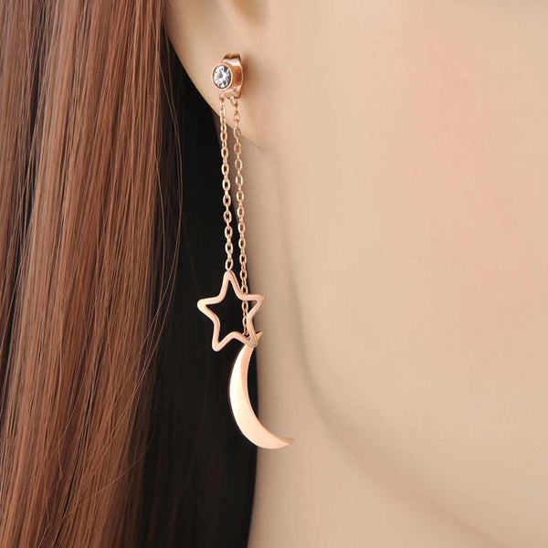 Nuevos pendientes colgantes con borlas de estrella y luna de acero inoxidable y titanio