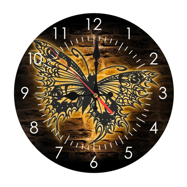 Round Wooden Wall Clock 25*25CM 1-8 Butterfly Glass Wall Clock，Butterfly Lover Glass Wall Clock, Home Decor Kids Nursery Decoration Birthday Christmas Housewarming Gift  10×10inch(25×25cm)
