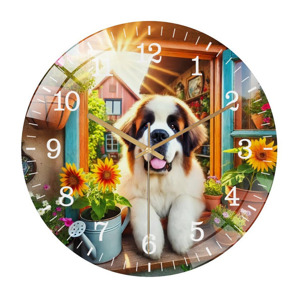 Decor Wall Clocks: Saint Bernard in Window Dog Glass Wall Clock ,Dog Lover  Wall Clock  for Homes, Bars, Offices, Man Caves, Garages, And Living Rooms. .Also Makes A Great Gift.