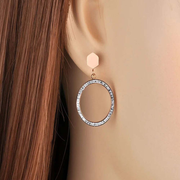 Pendientes de botón con circonita cúbica brillante y círculo redondo en color oro rosa para mujer