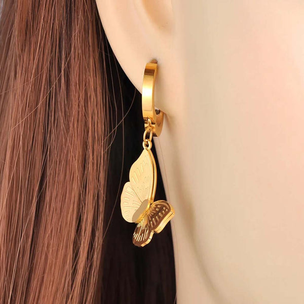 Pendientes de aro bohemios de acero inoxidable y titanio de moda para mujer, con diseño de mariposa y animal.