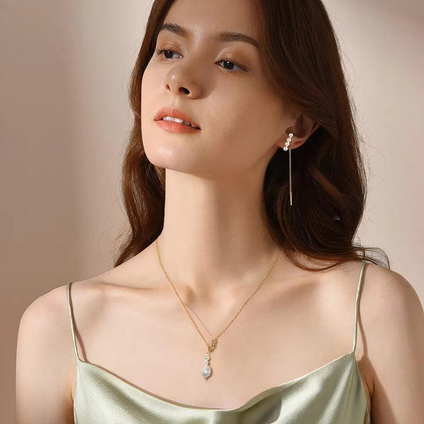 Handmade 925 Sterling Silver Earrings Baroque Pearl Long Drop Dangle Ear Line Piercingfor Women