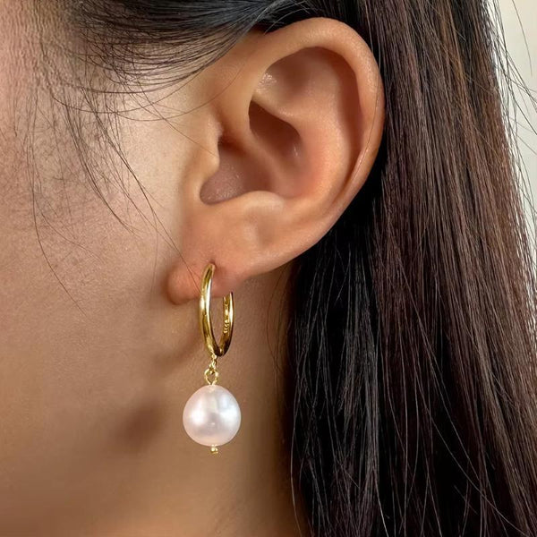 Pendientes colgantes vintage de perlas de agua dulce en plata de ley 925 para mujer.