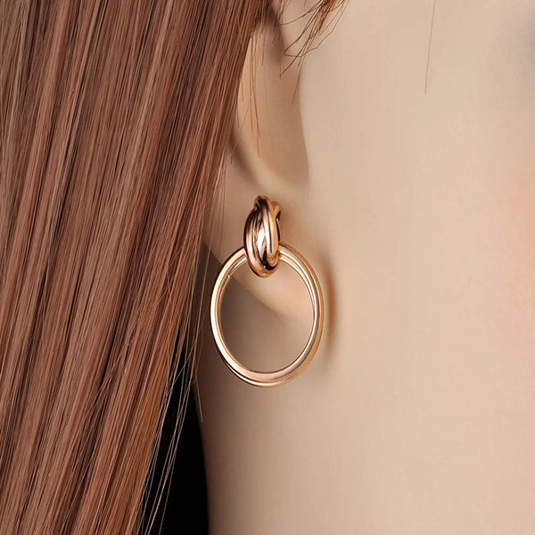 Pendientes geométricos de doble círculo de acero inoxidable y titanio estilo punk hipérbole