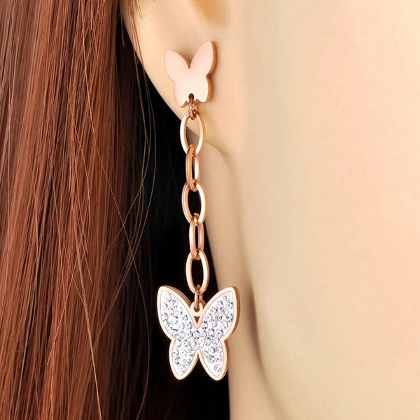 Pendientes de mariposa brillante de acero inoxidable