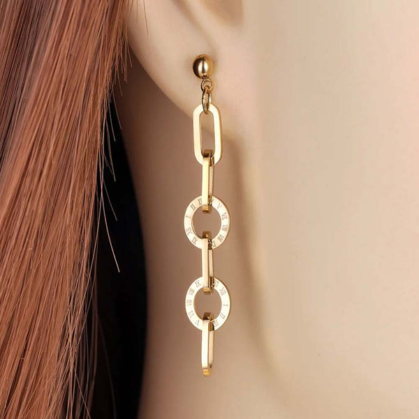Pendientes de cadena con diseño geométrico de acero inoxidable y titanio de moda