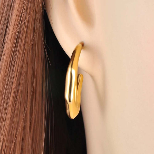 Pendientes geométricos semicirculares de acero inoxidable y titanio de moda para mujer