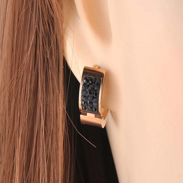 Pendientes de aro de acero inoxidable y titanio con mosaico de diamantes de imitación de moda