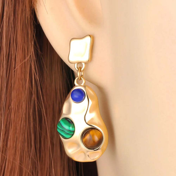 Pendientes vintage de acero inoxidable y piedra natural.