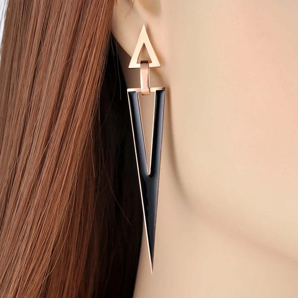 Pendientes de acero inoxidable con diseño geométrico de doble triángulo y estilo punk hipérbole