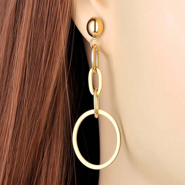 Pendientes geométricos de cadena gruesa de acero inoxidable y titanio de moda