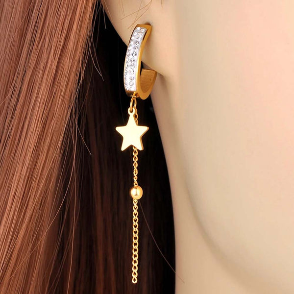 Pendientes de borla con cadena y estrella chapados en oro para mujer