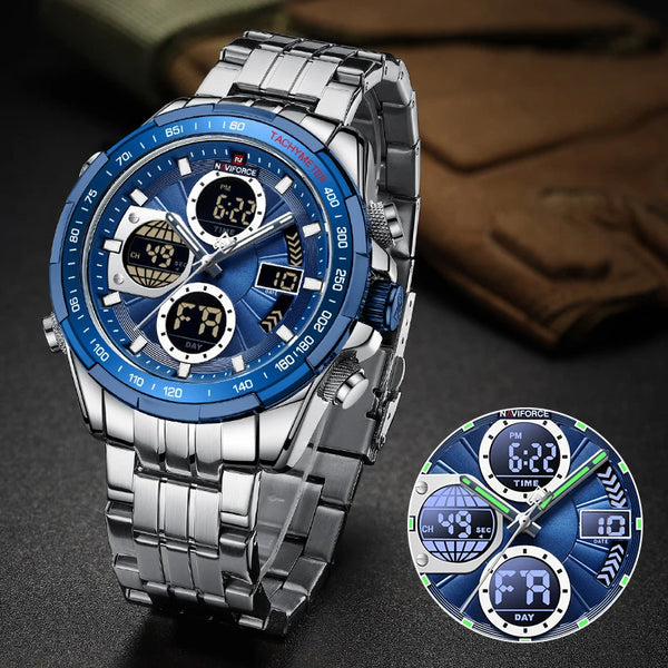 Reloj multifunción de negocios para hombre, resistente al agua, con esfera grande y visualización de día y fecha.