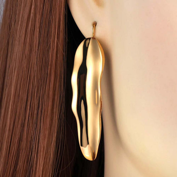 Pendientes de hojas de acero inoxidable chapados en oro para mujer