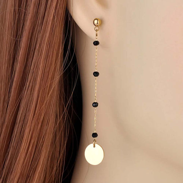 Pendientes colgantes de titanio y acero inoxidable con cristales de circonita cúbica negra para mujer