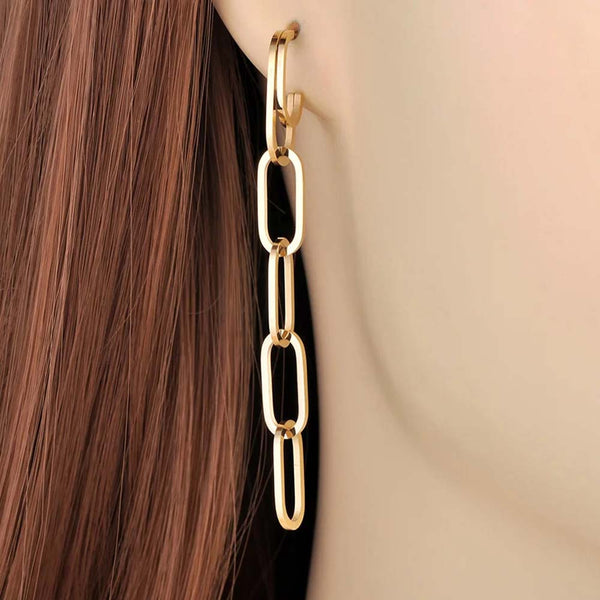 Pendientes geométricos de cadena gruesa de acero inoxidable y titanio de moda
